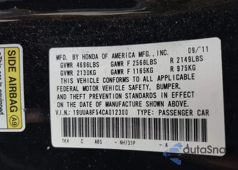 2012 Acura Tl Tech Auto from USA, damaged, VIN 19UUA8F54CA012300